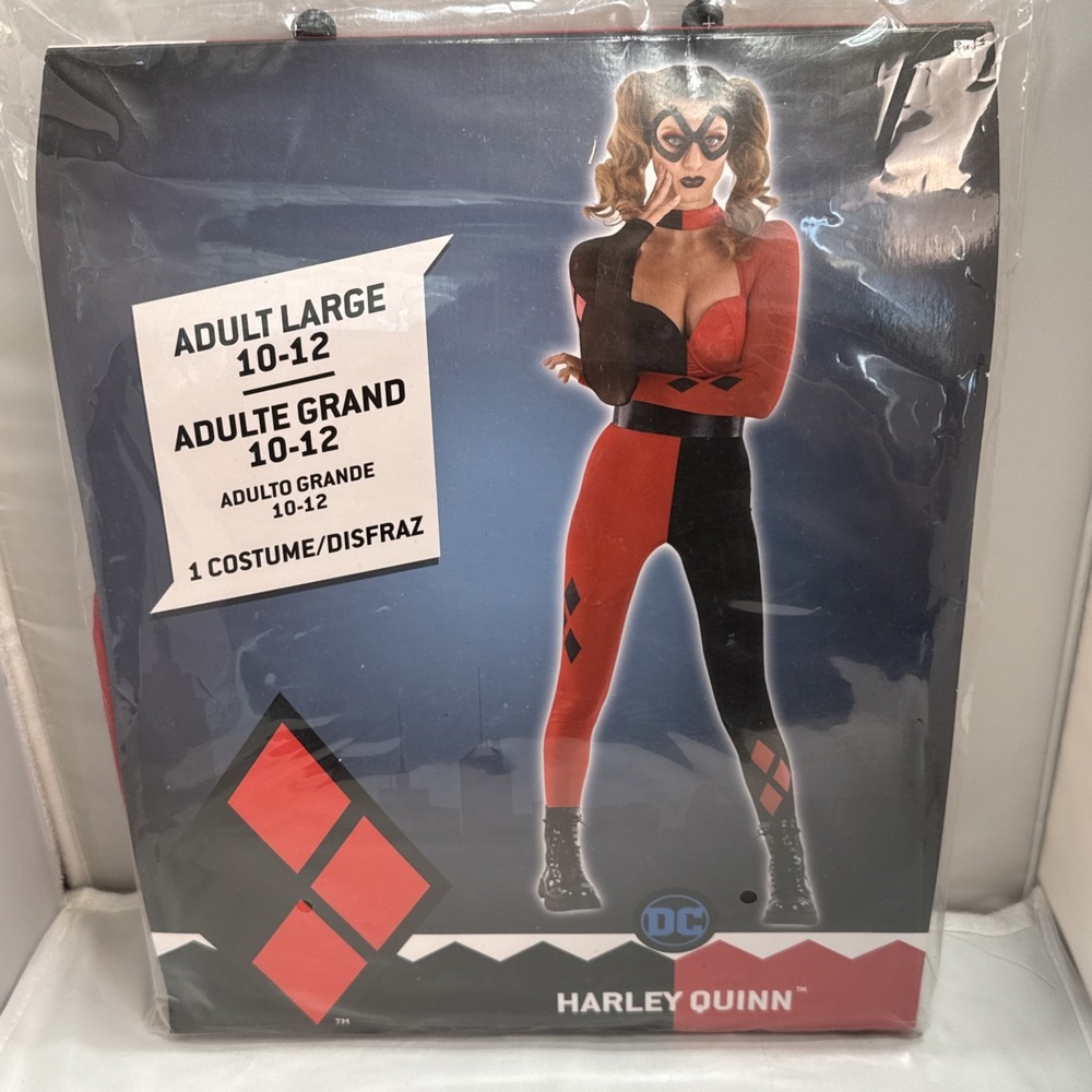 DC Comics Harley Quinn Costume Womens Large 10-12 Red Black Catsuit 3pc 8409555
